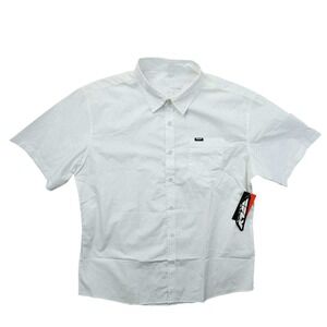 FLY RACING Mens White Dot Print Short‎ Sleeve Button Up Shirt XL Genuine Apparel